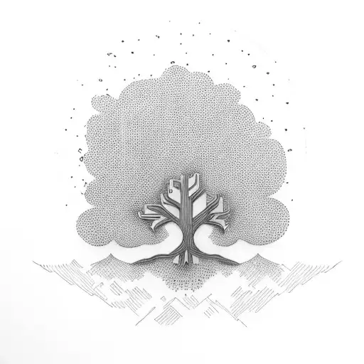 Tree two birds on the tree three birds flying  tattoo design idea