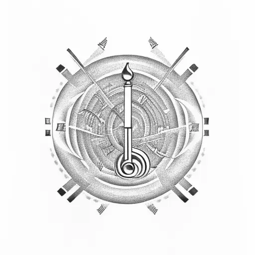 A surrealistic design combining music notes and trap symbols tattoo design idea