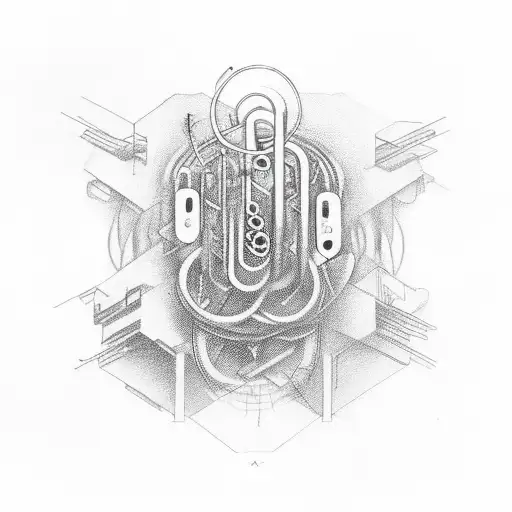 A surrealistic design combining music notes and trap symbols tattoo design idea
