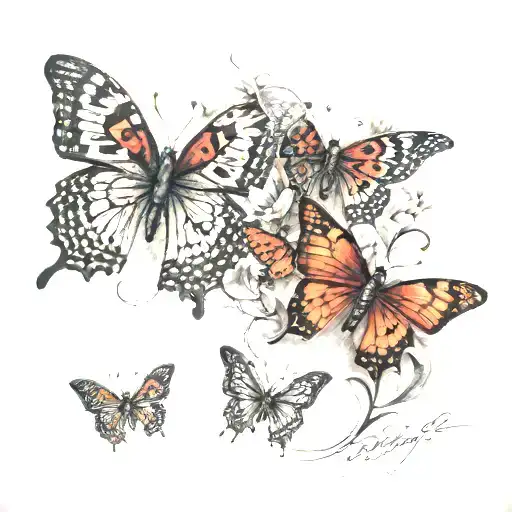 red butterflies, Brenda, a cross tattoo design idea