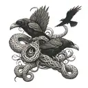 raven and snake fighting each other, entangled tattoo design idea