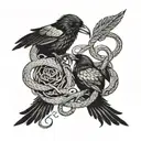 raven and snake fighting each other, entangled tattoo design idea