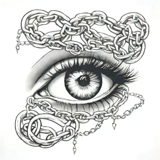 three chain links over a human eye tattoo design idea