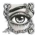 three chain links over a human eye tattoo design idea