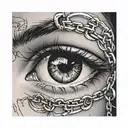 three chain links over a human eye tattoo design idea