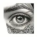 three chain links over a human eye tattoo design idea