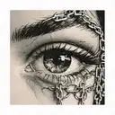 three chain links over a human eye tattoo design idea