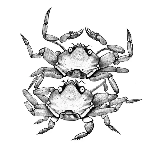 2 little crabs one in front of another that means zodiac cancer and fraternity tattoo design idea