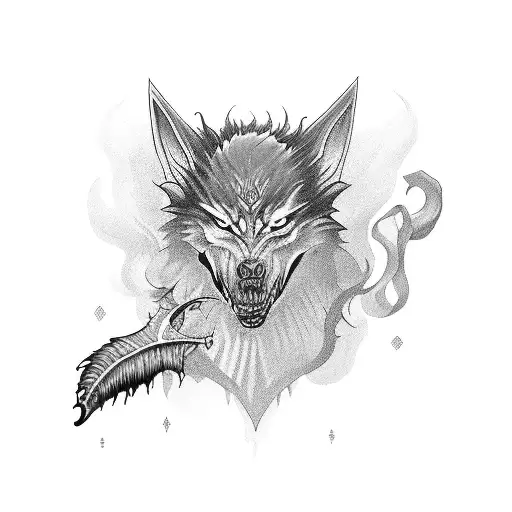 A mysterious Victorian-style quill pen transforming into a werewolf mid-stroke tattoo design idea