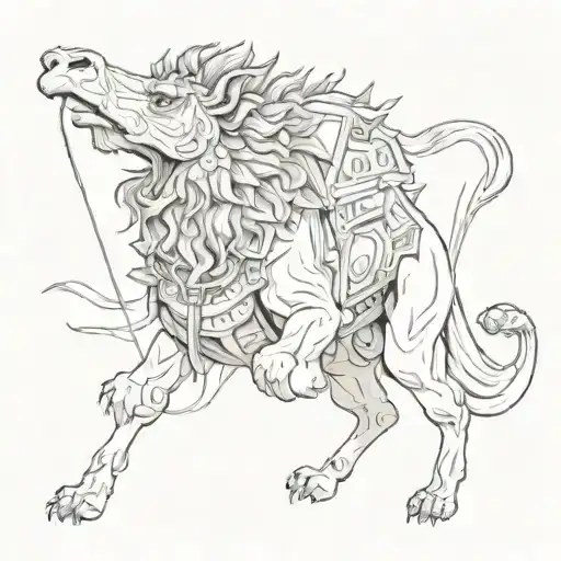 Camel turning into Lion fighting dragon which turns into child tattoo design idea