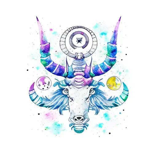 watercolor Capricorn astrology tattoo design idea