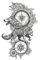  evil fenrir with Viking compass and a forestry backround and fenrirs name is old norise  tattoo design idea