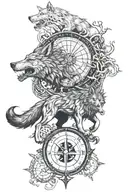  evil fenrir with Viking compass and a forestry backround and fenrirs name is old norise  tattoo design idea