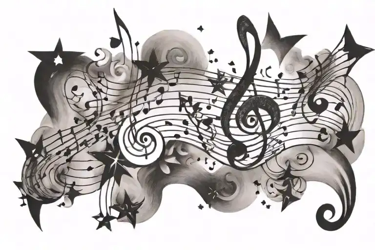 with music notes and celestial stars  tattoo design idea