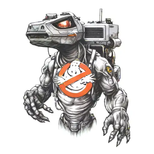 A tattoo with one thing from Ghostbusters, Back to the Future, E.T., Harry Potter, Jurassic Park.  tattoo design idea