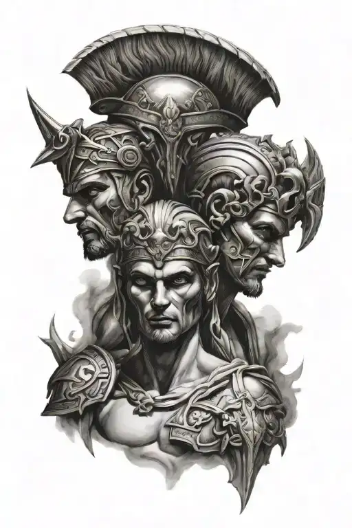 the roman gods mars and venus ready for war scene tattoo design idea