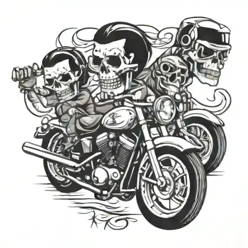 motorbike family skull tattoo design idea