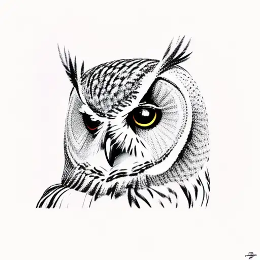 An owl perched on a branch surrounded by mystical creatures tattoo design idea
