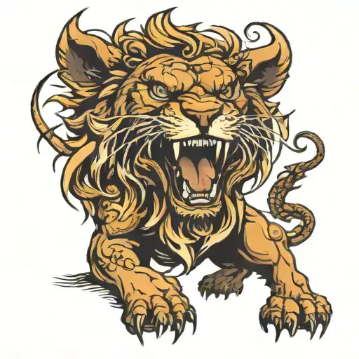lion about to bite the head off of a dragon tattoo design idea