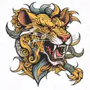 lion about to bite the head off of a dragon tattoo design idea