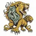 lion about to bite the head off of a dragon tattoo design idea