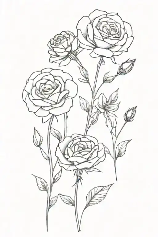three flowers of carnation, rose, and aster, small tattoo design idea