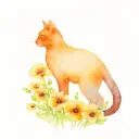 Orange poppies and primroses surrounding a black cat tattoo design idea