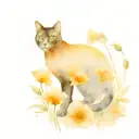 Orange poppies and primroses surrounding a black cat tattoo design idea