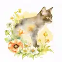  poppies and primroses surrounding a black cat tattoo design idea