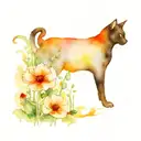  poppies and primroses surrounding a black cat tattoo design idea