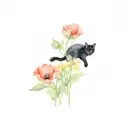poppies with primroses and black cat tattoo design idea