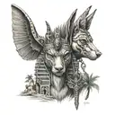 anubis, life key and geroglific mean family tattoo design idea