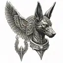 anubis, life key and geroglific mean family tattoo design idea