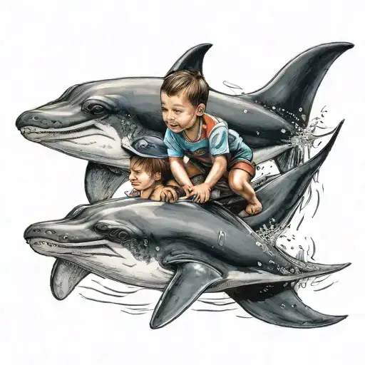 children riding stingrays  tattoo design idea