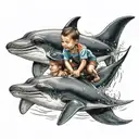 children riding stingrays  tattoo design idea