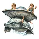 children riding stingrays  tattoo design idea