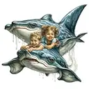 children riding stingrays  tattoo design idea