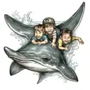 children riding stingrays  tattoo design idea