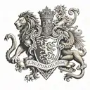 family crest of a lion rampant in natural and four dragons' heads of sinople, moving from the four corners of the shield tattoo design idea