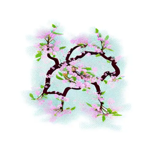 A Japanese cherry blossom tree intertwined with a martial arts symbol tattoo design idea