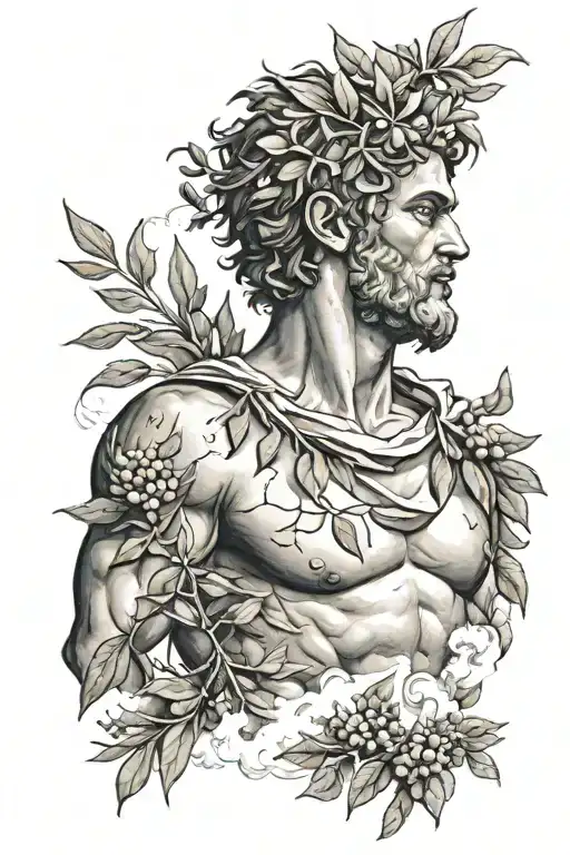 greek god surrounded by clouds and an olive branch tattoo design idea