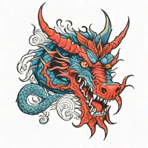 blue dragon, red eyes, wrapped round tattoo tattoo design idea