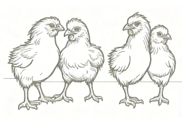 3 baby chickens silhuet in a row made like typeface writing  tattoo design idea