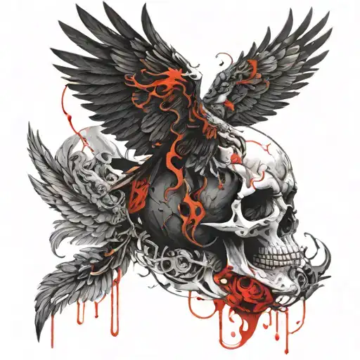 Blood moon angel skull firebird tattoo design idea