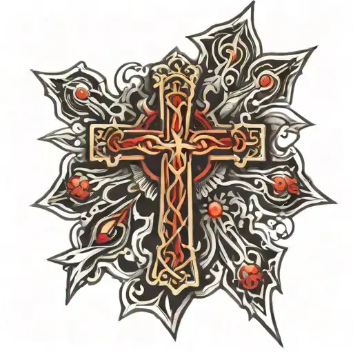 long Christian cross cyber sigilism tattoo tattoo design idea