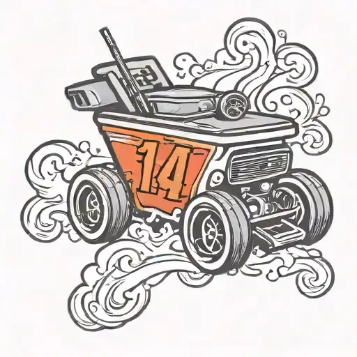 A minimalistic tattoo of the piston cup from Cars with smoke in the shape of the numeral 14. Add Roman Leaves tattoo design idea