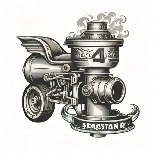 A minimalistic tattoo of the piston cup with smoke in the shape of the numeral 14. Add Roman Leaves tattoo design idea