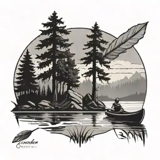 trees and canoe tattoo design idea