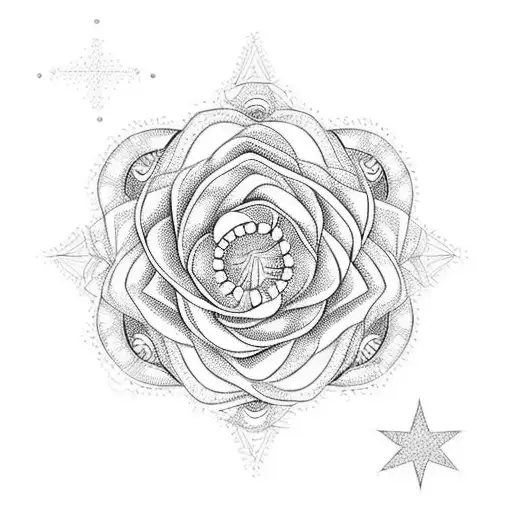 A chain of designs like different Birthday flowers for April November and December with names, little symbols and stars tattoo design idea