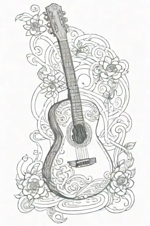 guitar with buddhism symbols  tattoo design idea